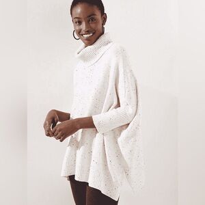 LOFT Speckled Cream Turtleneck Poncho Sweater Size XS